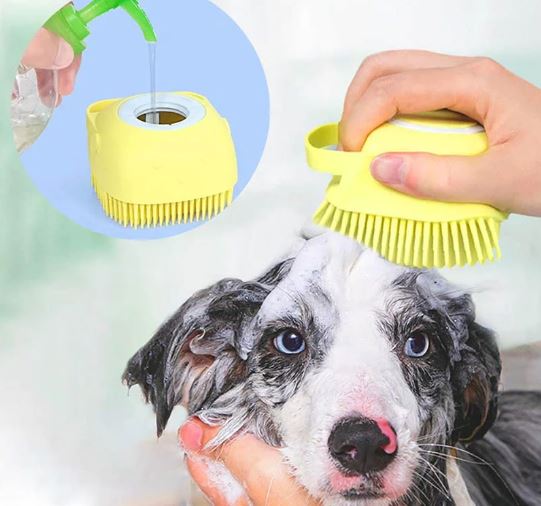Cepillo dispensador de jabón baño de mascotas